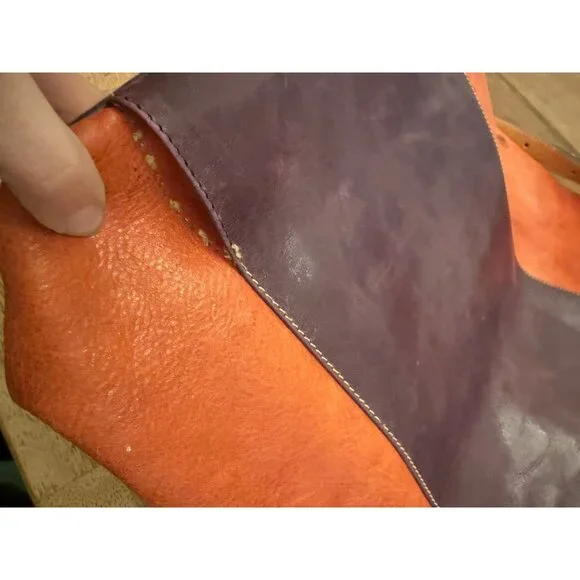 Furla vintage leather tote purse used purple orange color block bag - Picture 14 of 15